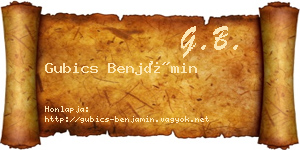 Gubics Benjámin névjegykártya